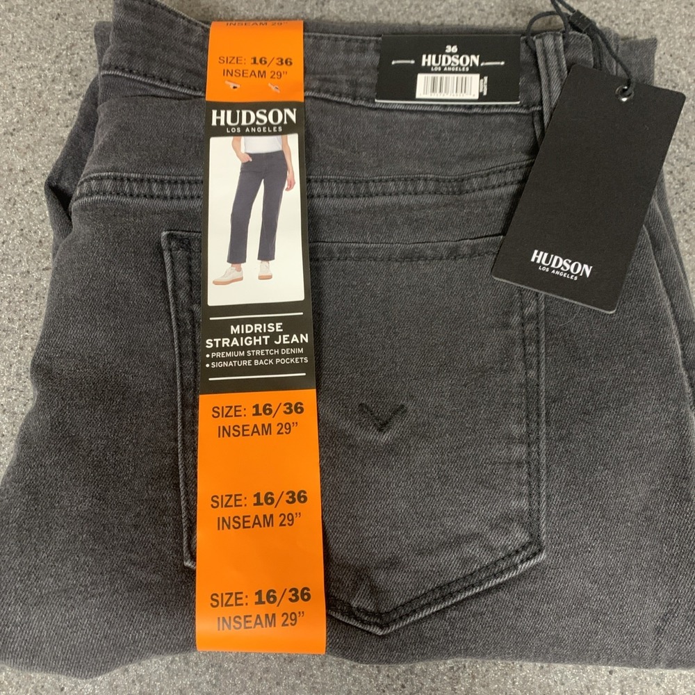 Hudson Women's Midrise Straight Leg Jeans Black Denim Size 16 / 36 Signature